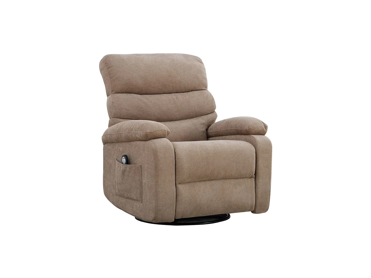 360° draaibare fauteuil in taupekleurige chenille - Met massagefunctie, verwarming en voetensteun