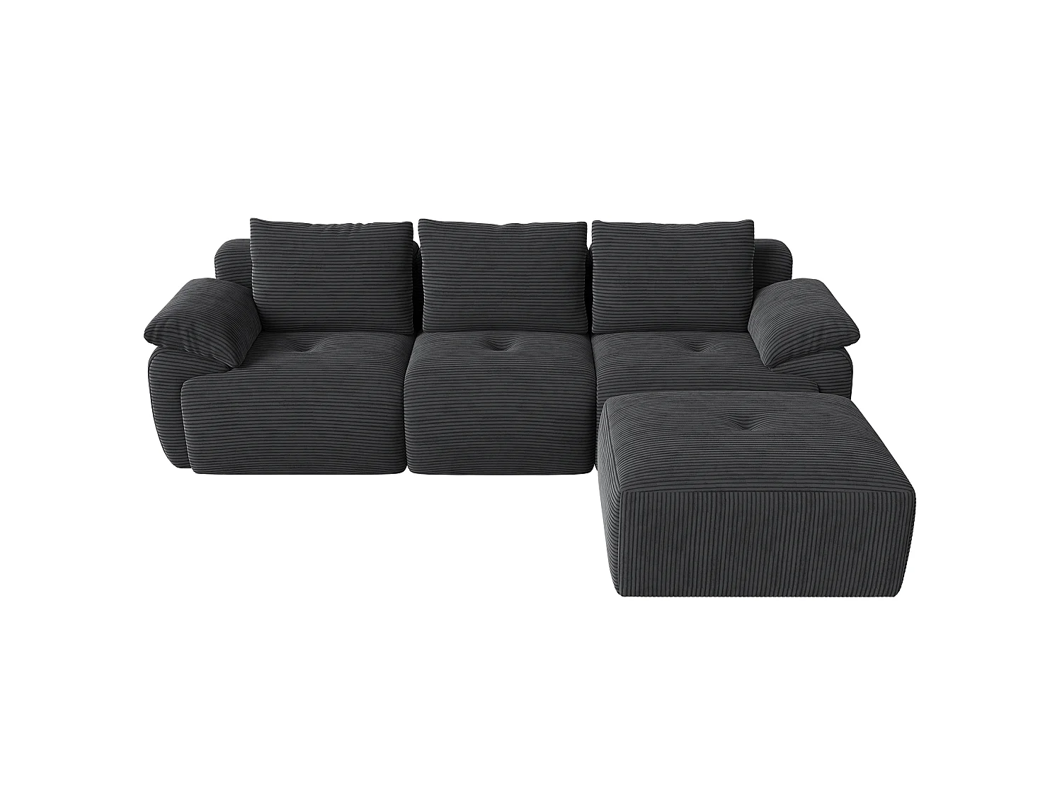 Canapé d’angle modulable en L en velours côtelé, convertible avec méridienne, sans montage, gris foncé