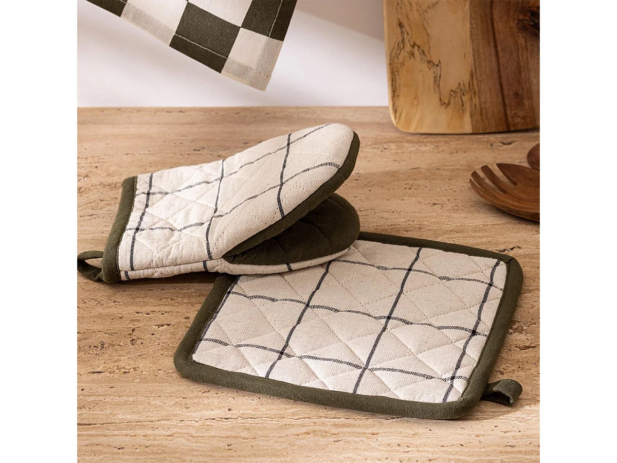 Gant & Manique à Carreaux "Family Corner" 20cm Beige & Kaki