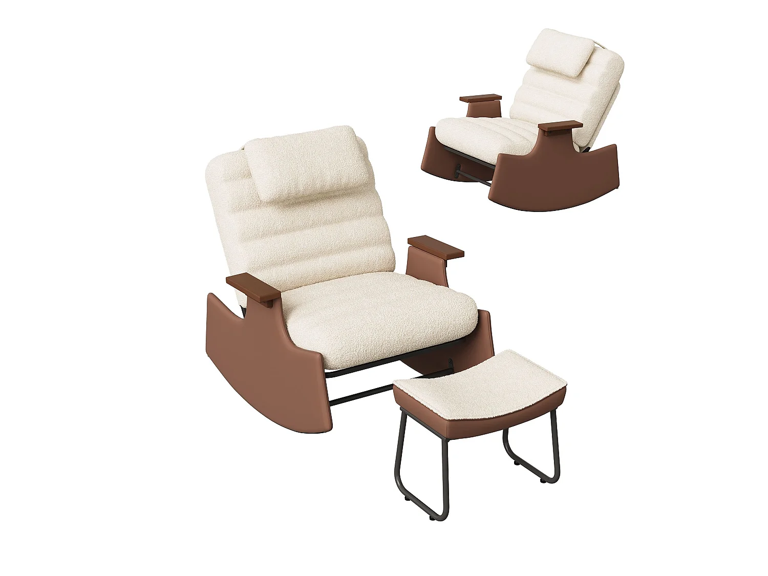 Fauteuil à bascule avec repose-pieds, dossier réglable 3 positions, appui-tête, beige, pour salon et lecture