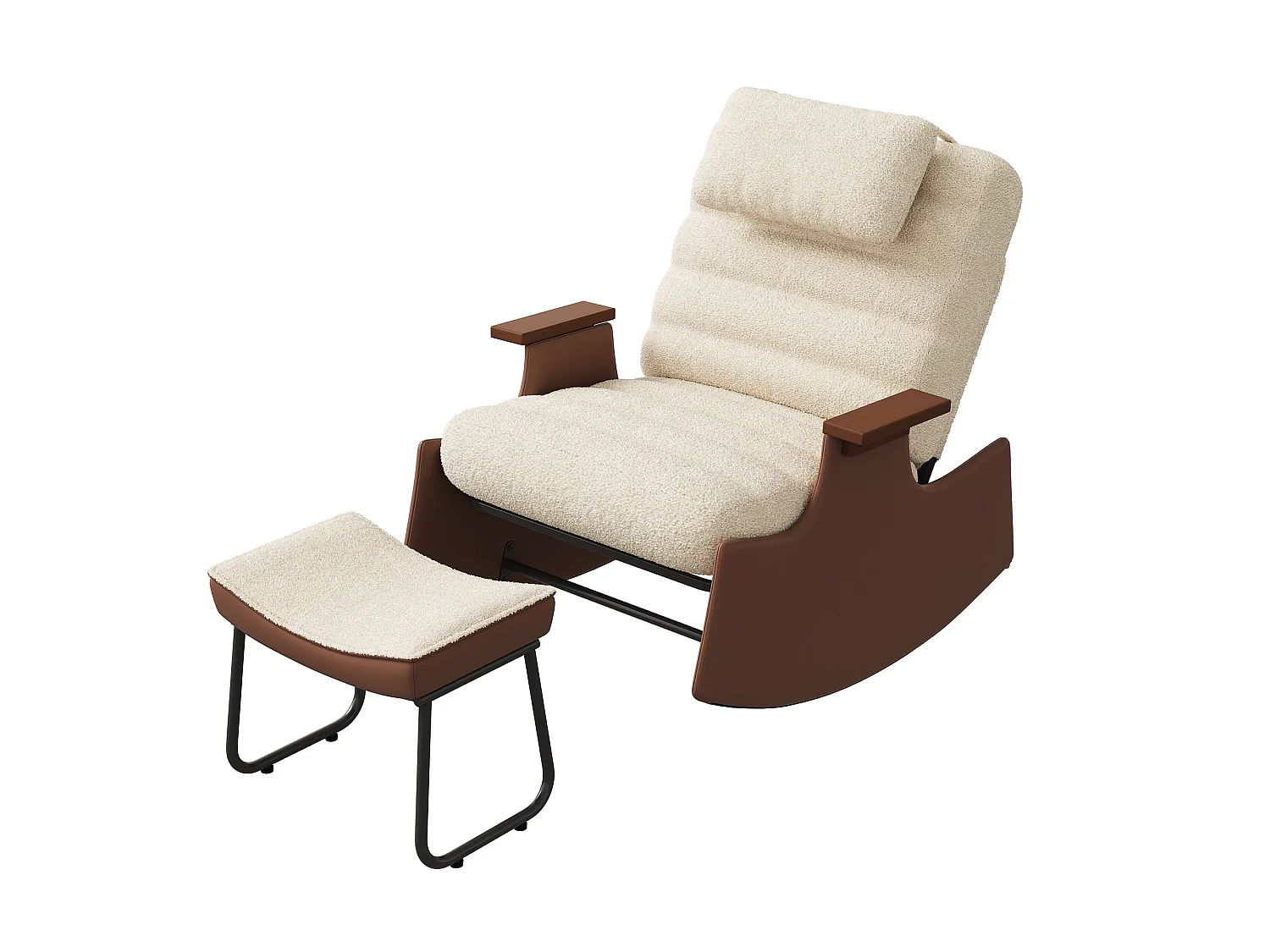 Fauteuil à bascule avec repose-pieds, dossier réglable 3 positions, appui-tête, beige, pour salon et lecture