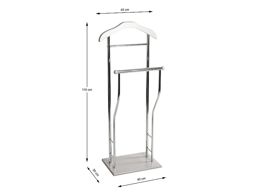 Valet de nuit en métal chromé avec cintre integré - Longueur 40 x Profondeur 30 x Hauteur 110 cm
