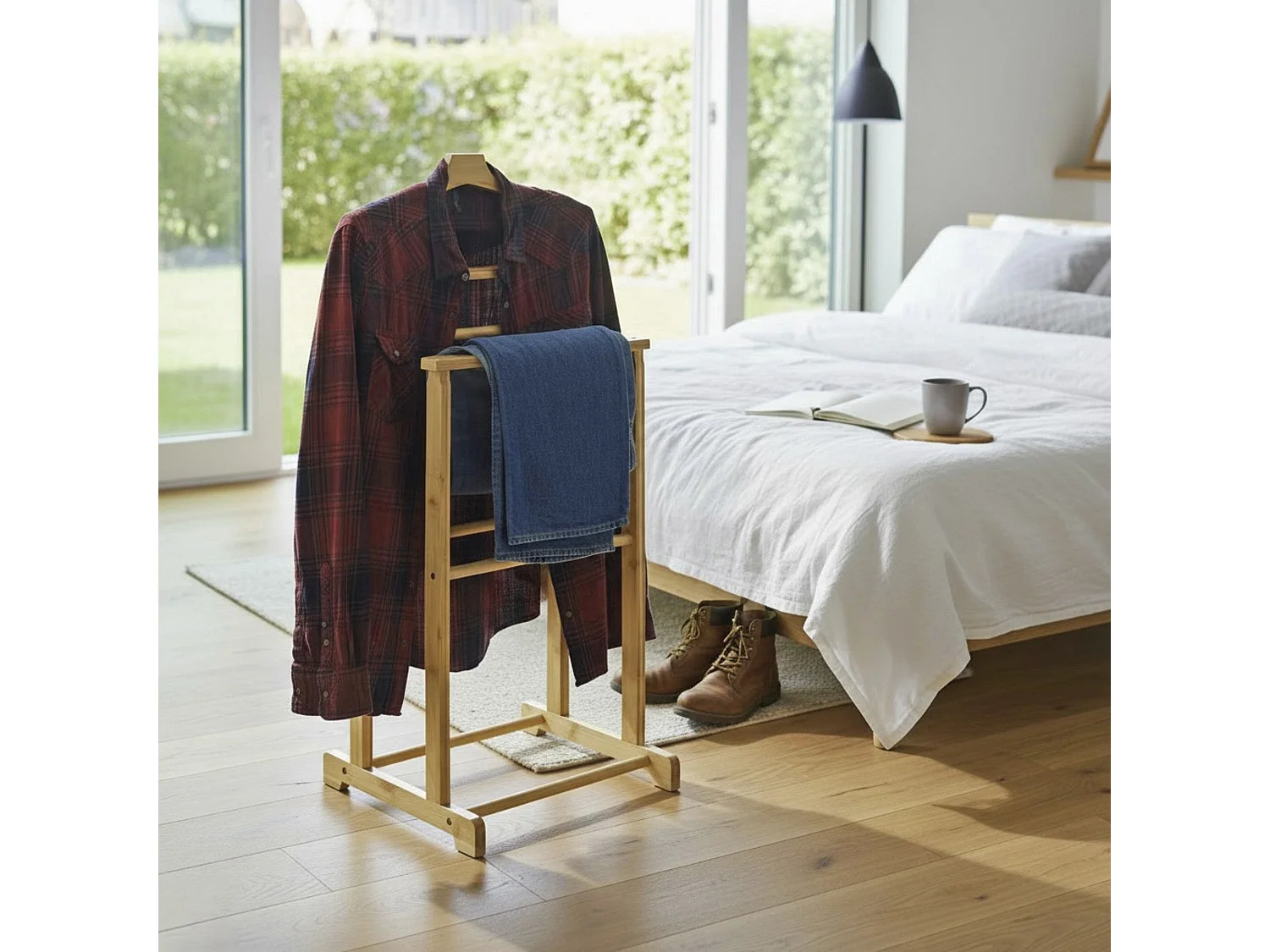 Valet de chambre Valet de nuit  en bambou massif coloris naturel – Longueur 48 x Profondeur 36 x Hauteur 97 cm