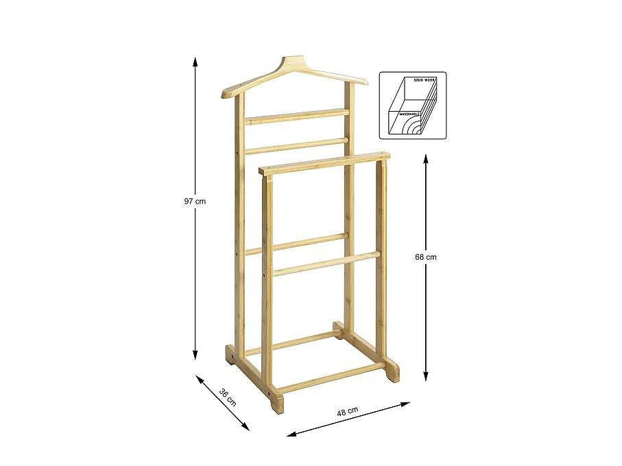 Valet de chambre Valet de nuit  en bambou massif coloris naturel – Longueur 48 x Profondeur 36 x Hauteur 97 cm