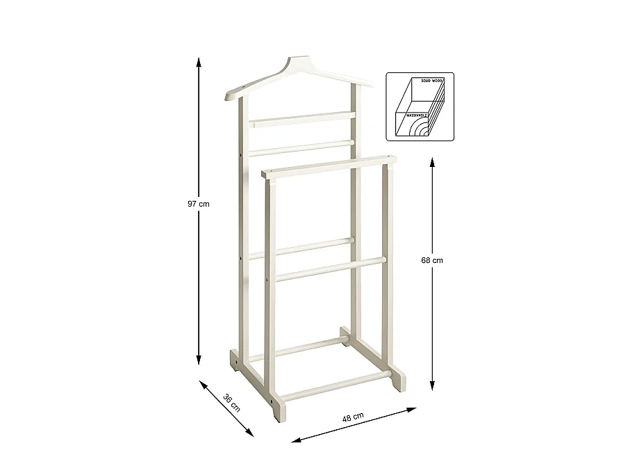 Valet de nuit valet de chambre en bambou massif coloris blanc – Longueur 48 x Profondeur 36 x Hauteur 97 cm