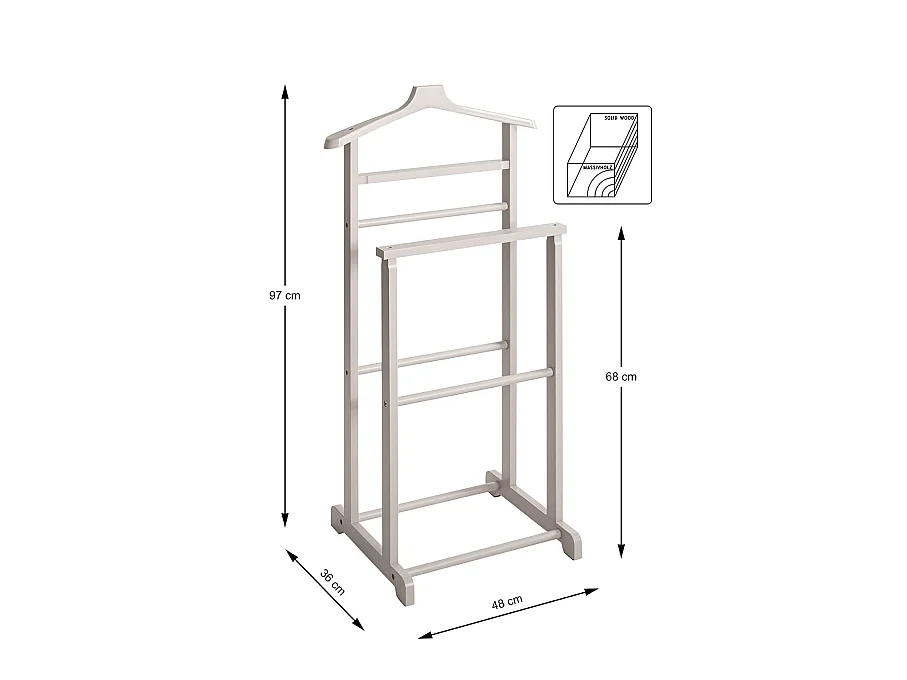 Valet de nuit valet de chambre en bambou massif coloris gris anthracite – Longueur 48 x Profondeur 36 x Hauteur 97 cm