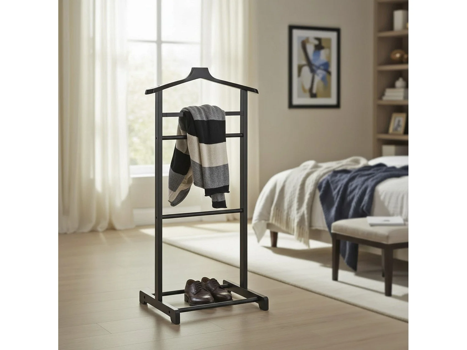 Valet de nuit  en bambou laqué noir - Longueur 48 x Hauteur 97 x Profondeur 36 cm