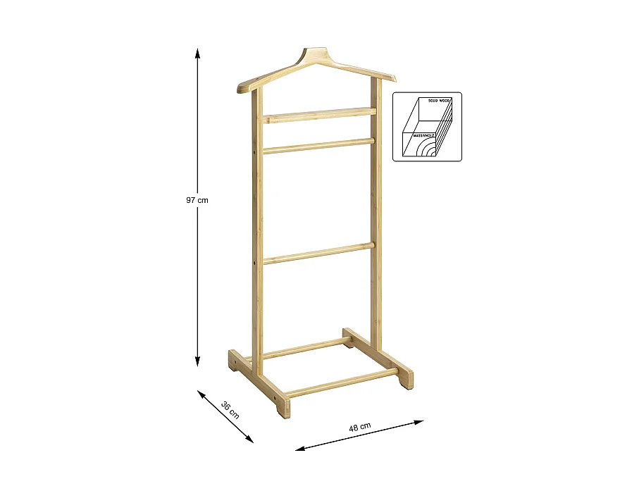 Valet de nuit valet de chambre en bambou massif coloris naturel – Longueur 48 x Profondeur 36 x Hauteur 97 cm