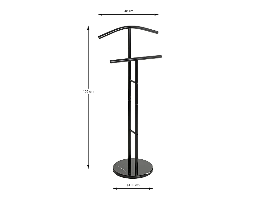Valet de nuit en tube d'acier et socle rond effet marbre noir - Longueur 48 x Hauteur 105 x Profondeur 30 cm