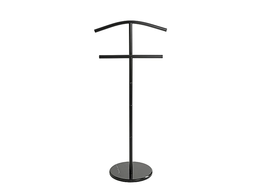 Valet de nuit en tube d'acier et socle rond effet marbre noir - Longueur 48 x Hauteur 105 x Profondeur 30 cm