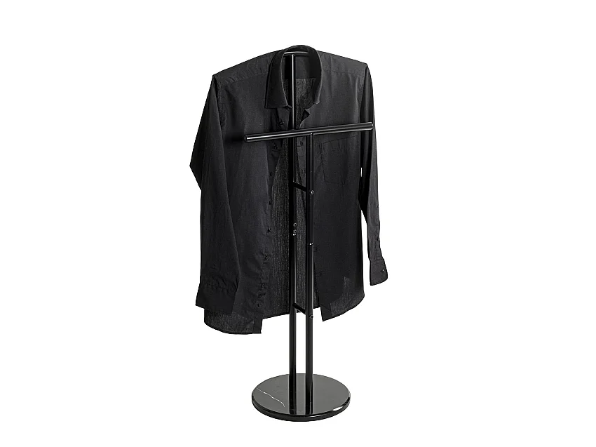 Valet de nuit en tube d'acier et socle rond effet marbre noir - Longueur 48 x Hauteur 105 x Profondeur 30 cm