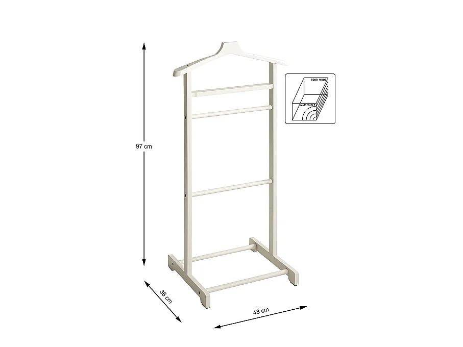 Valet de chambre Valet de nuit  en bambou massif coloris Blanc – Longueur 48 x Profondeur 36 x Hauteur 97 cm