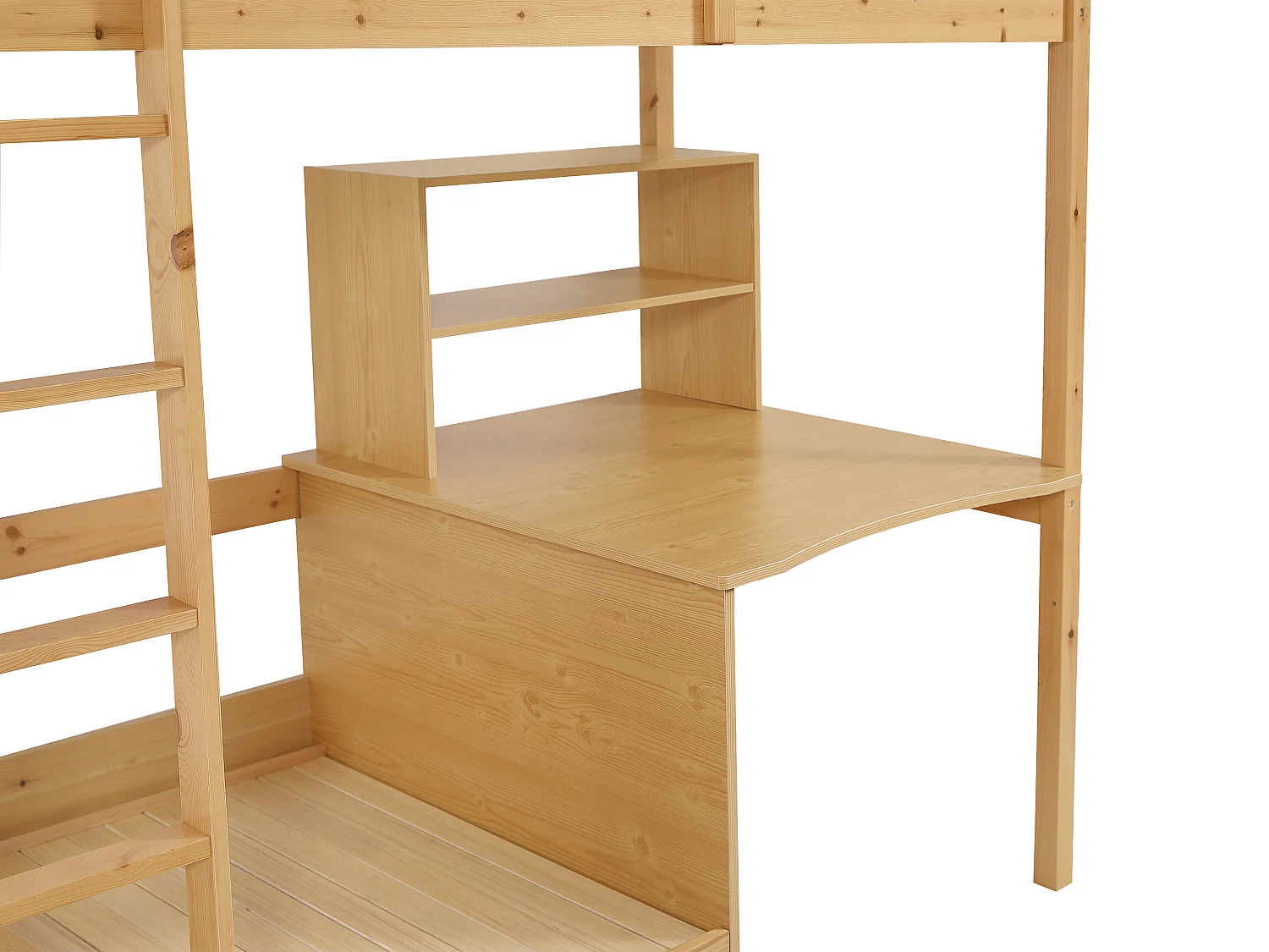 Lit mezzanine 90 x 200 cm avec bureau, sofa convertible et rangements - Pin et MDF – Coloris : Naturel - GOLIATH III