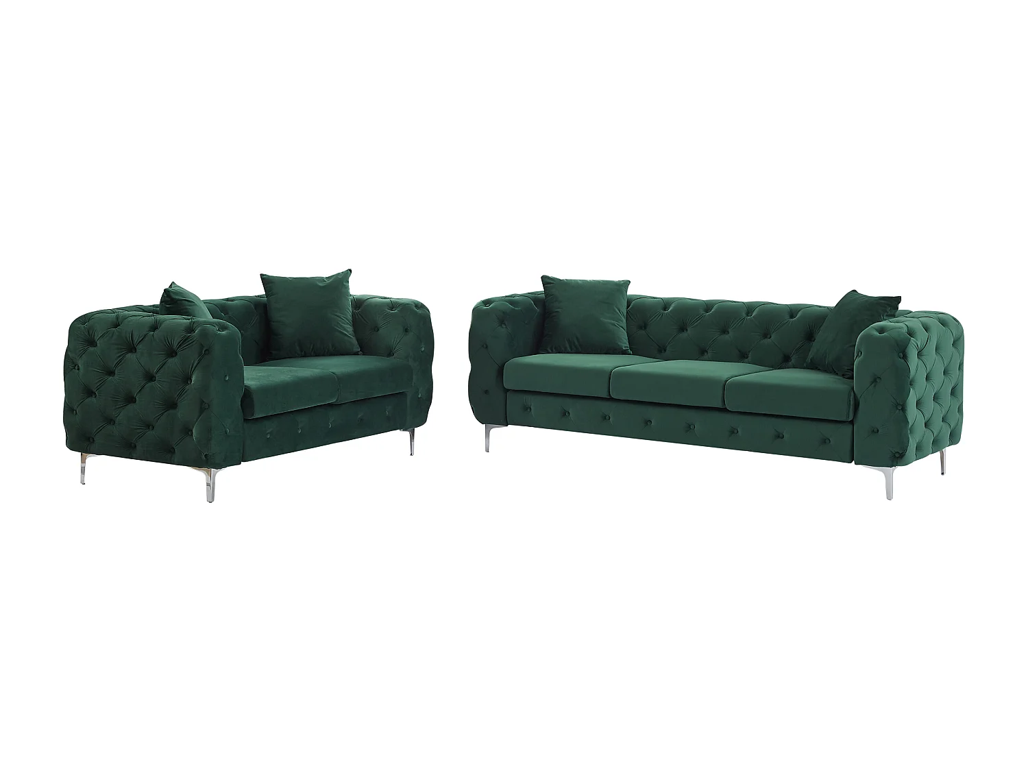 Canapé 3 places et 2 places chesterfield en velours vert EDWINA