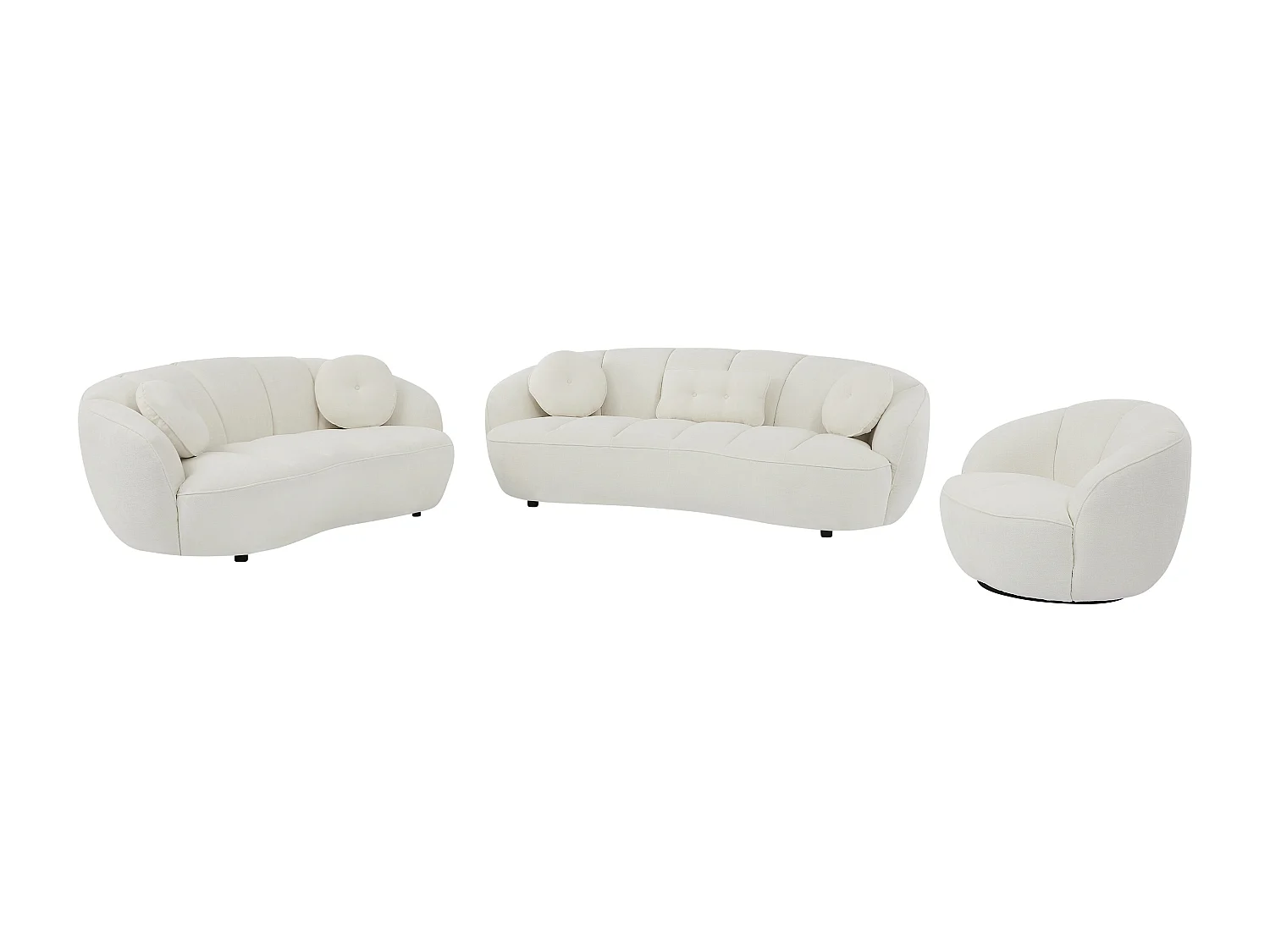 Canapé 3 places, 2 places et fauteuil en tissu texturé blanc cassé RALIBO