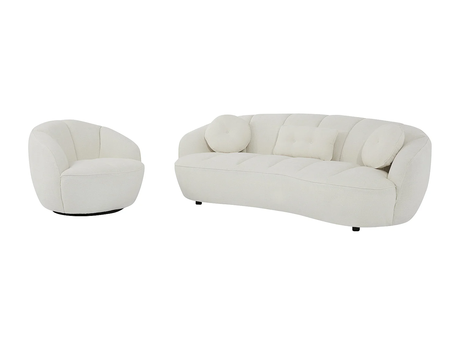 Driezitsbank en fauteuil in gebroken wit getextureerde stof