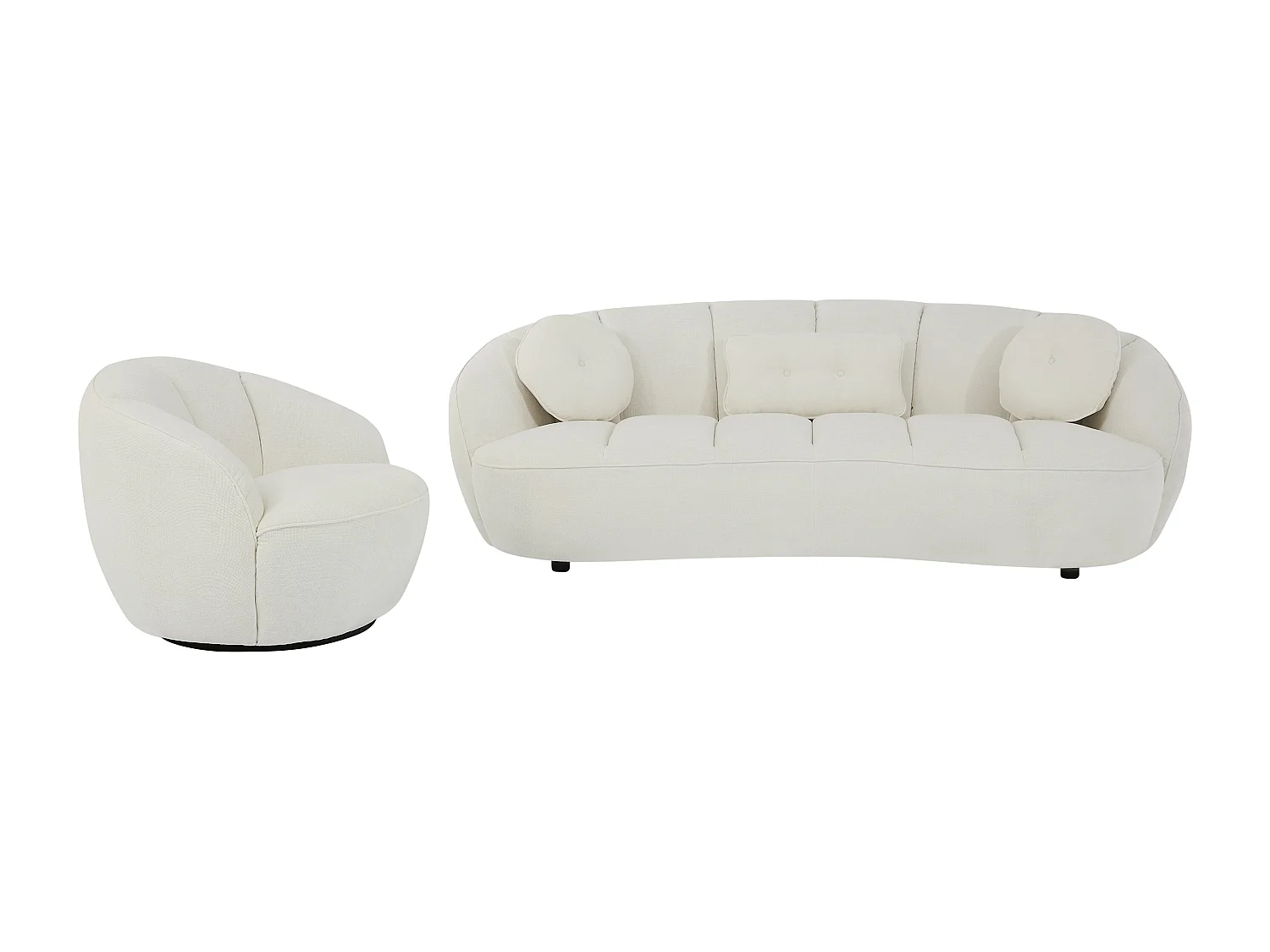 Driezitsbank en fauteuil in gebroken wit getextureerde stof