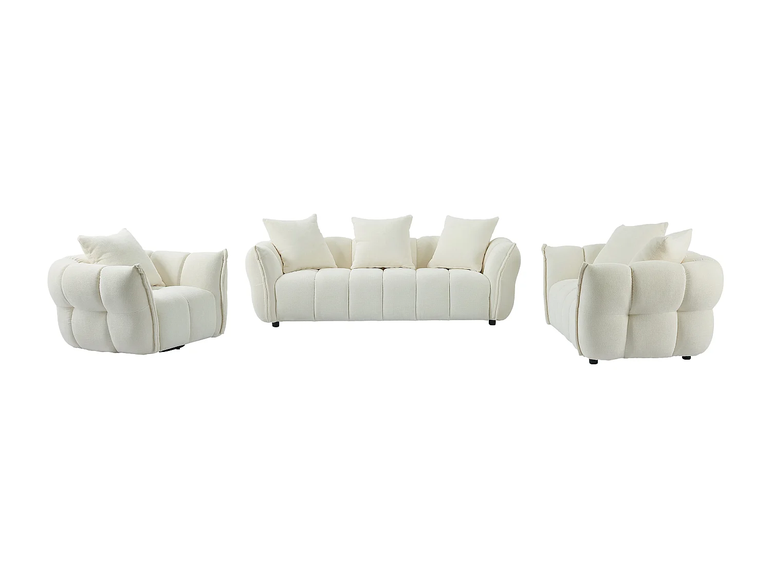 Canapé 3 places, 2 places et fauteuil en tissu texturé blanc cassé KIMACA