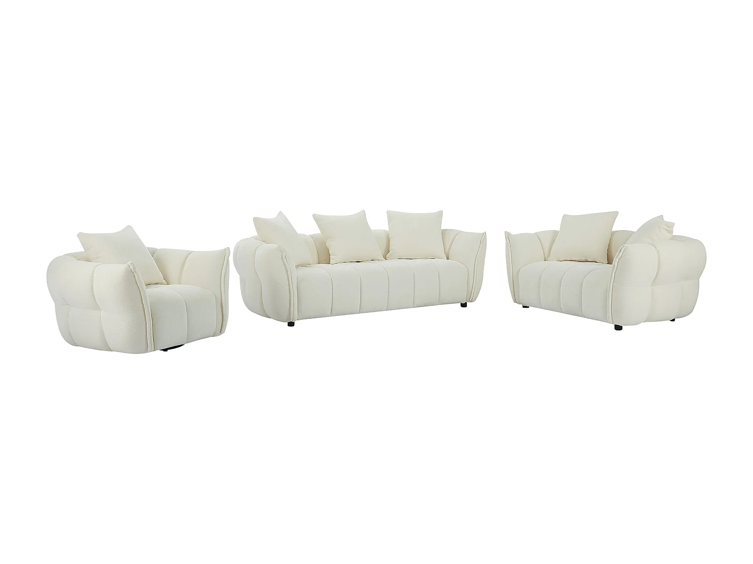Canapé 3 places, 2 places et fauteuil en tissu texturé blanc cassé KIMACA