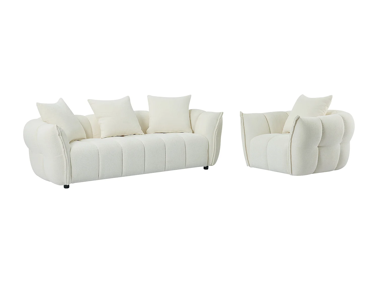 Driezitsbank en fauteuil in gebroken wit getextureerde stof KIMACA