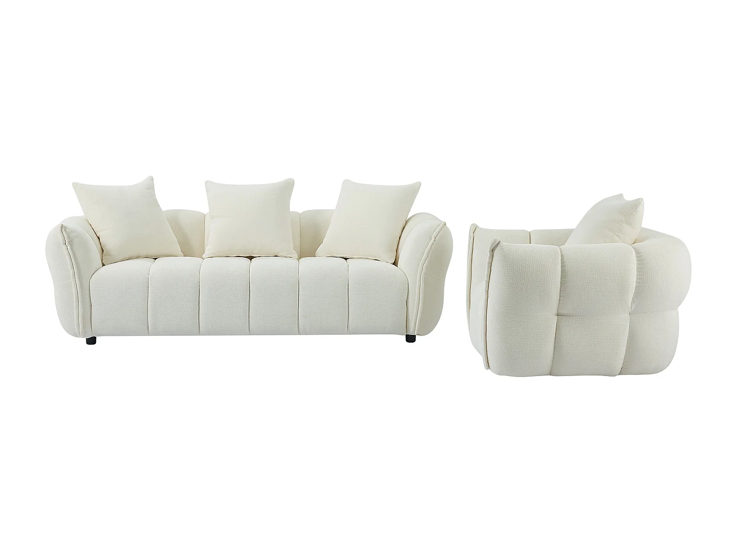 Driezitsbank en fauteuil in gebroken wit getextureerde stof KIMACA