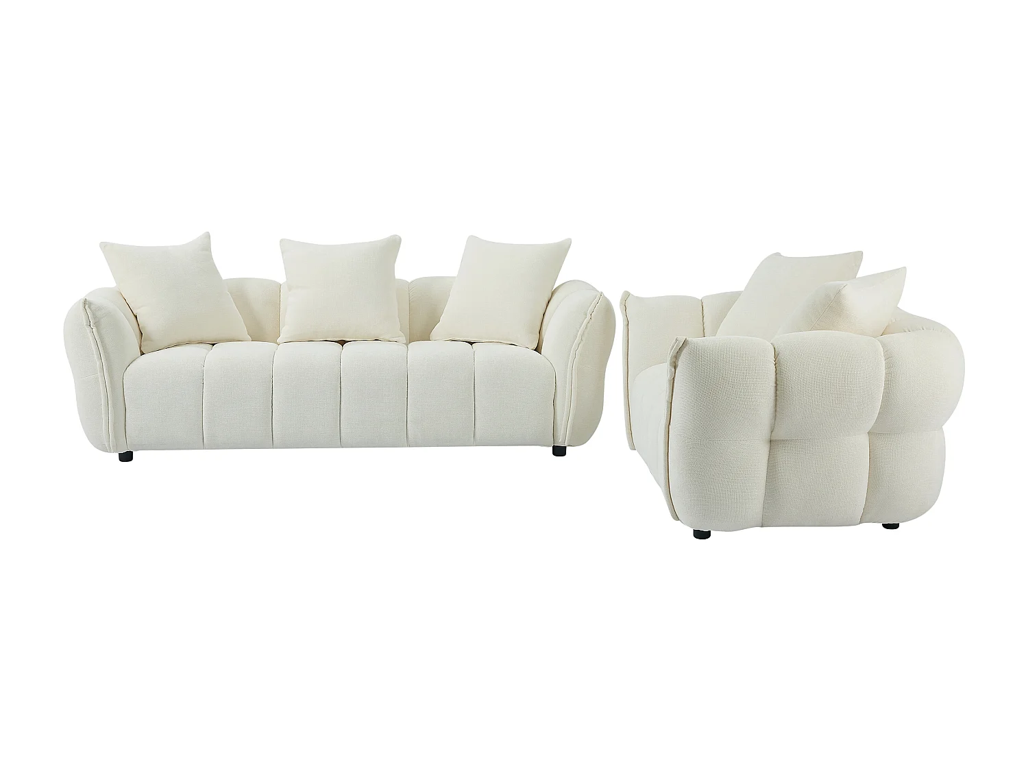 Canapé 3 places et 2 places en tissu texturé blanc cassé KIMACA
