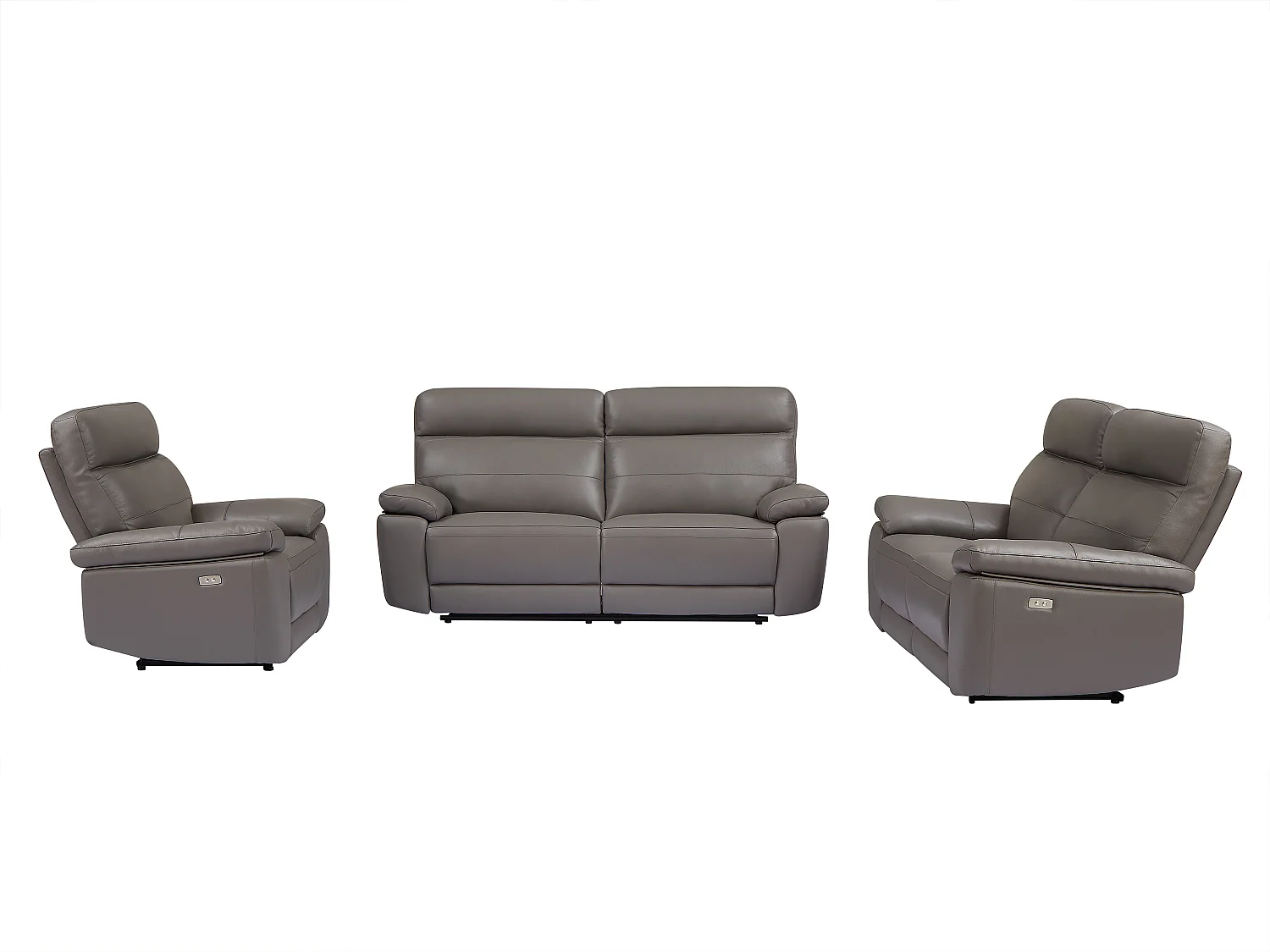 Canapé 3 places, 2 places et fauteuil relax en cuir gris RANIFA