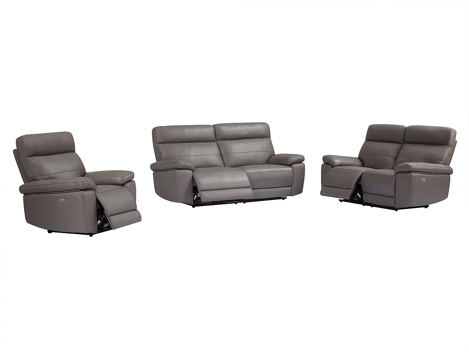 Canapé 3 places, 2 places et fauteuil relax en cuir gris RANIFA