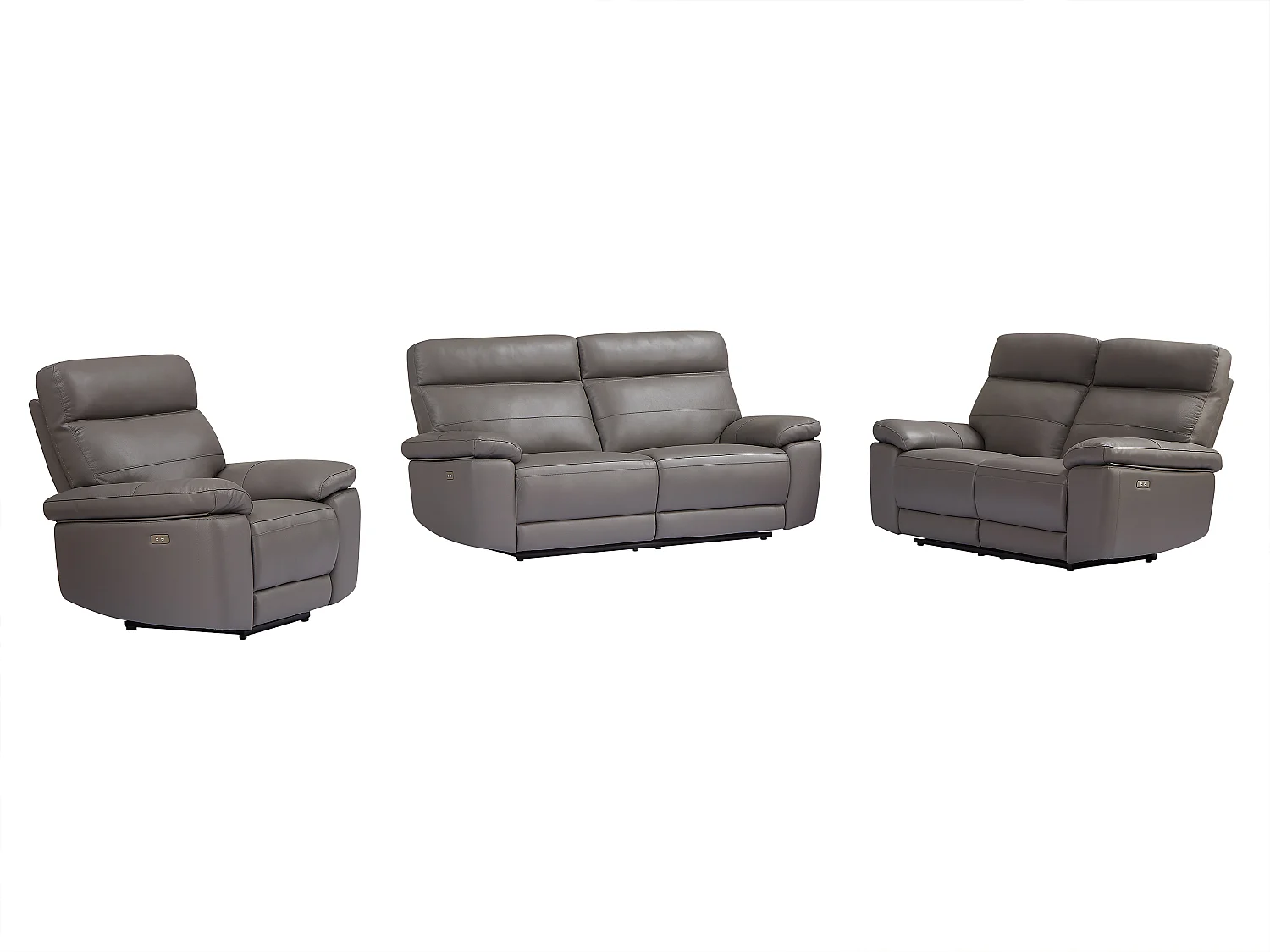 Canapé 3 places, 2 places et fauteuil relax en cuir gris RANIFA