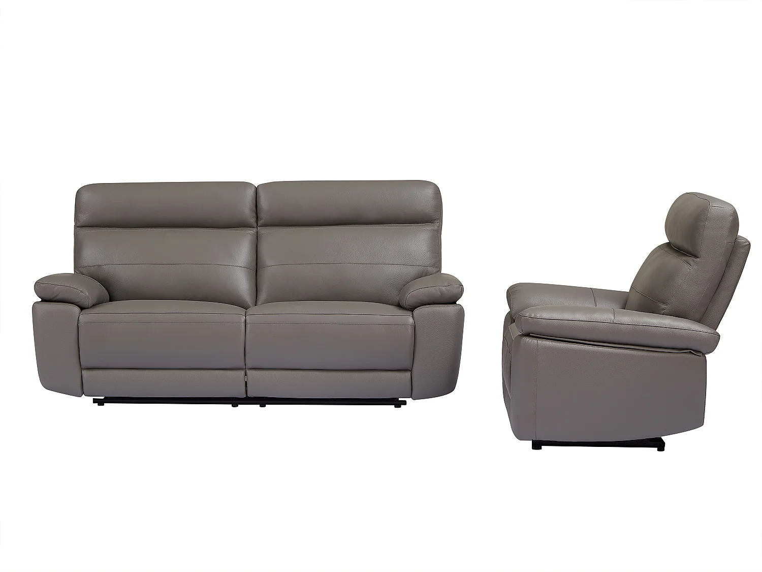 Canapé 3 places et fauteuil relax en cuir gris RANIFA