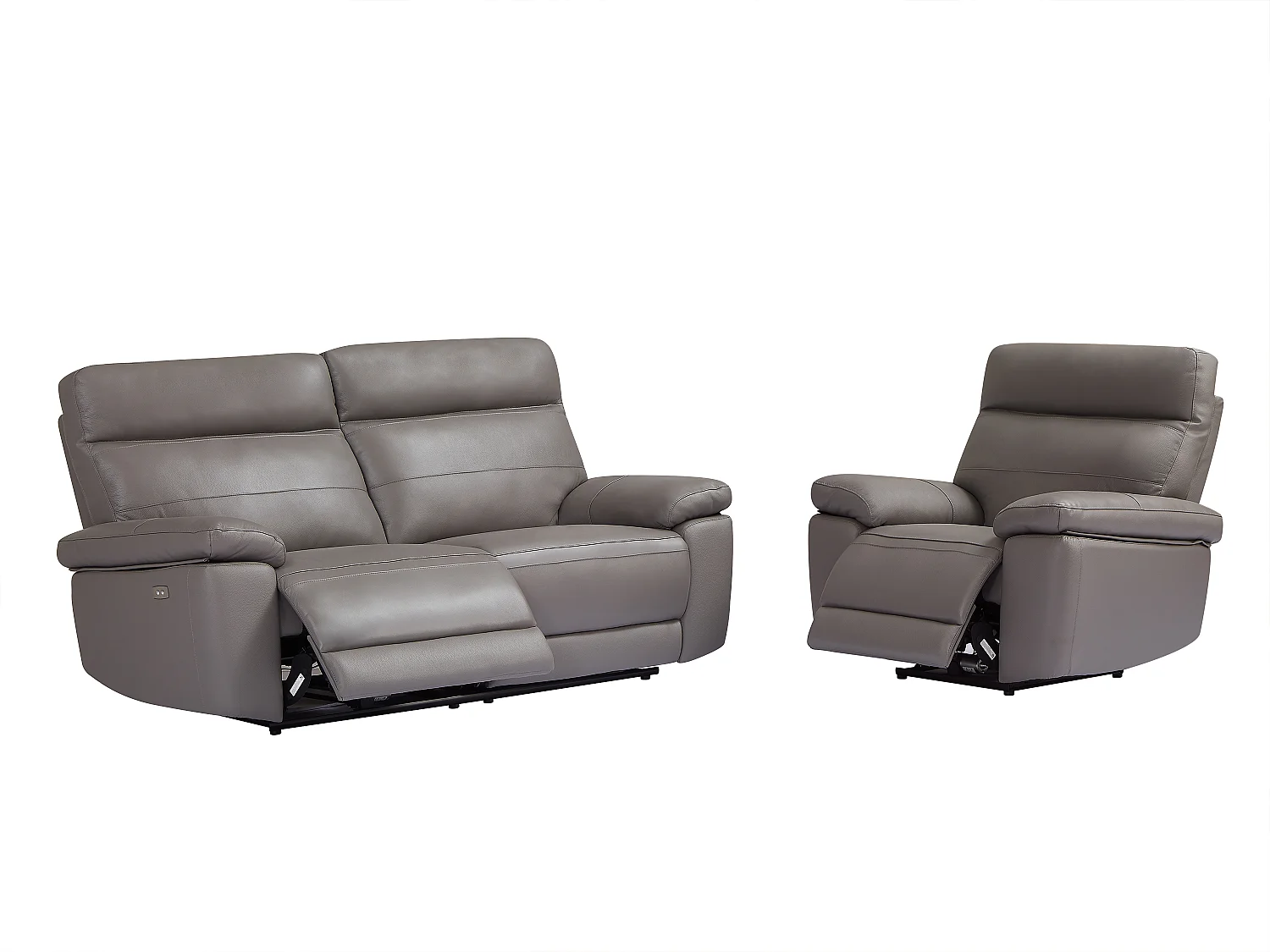 Canapé 3 places et fauteuil relax en cuir gris RANIFA