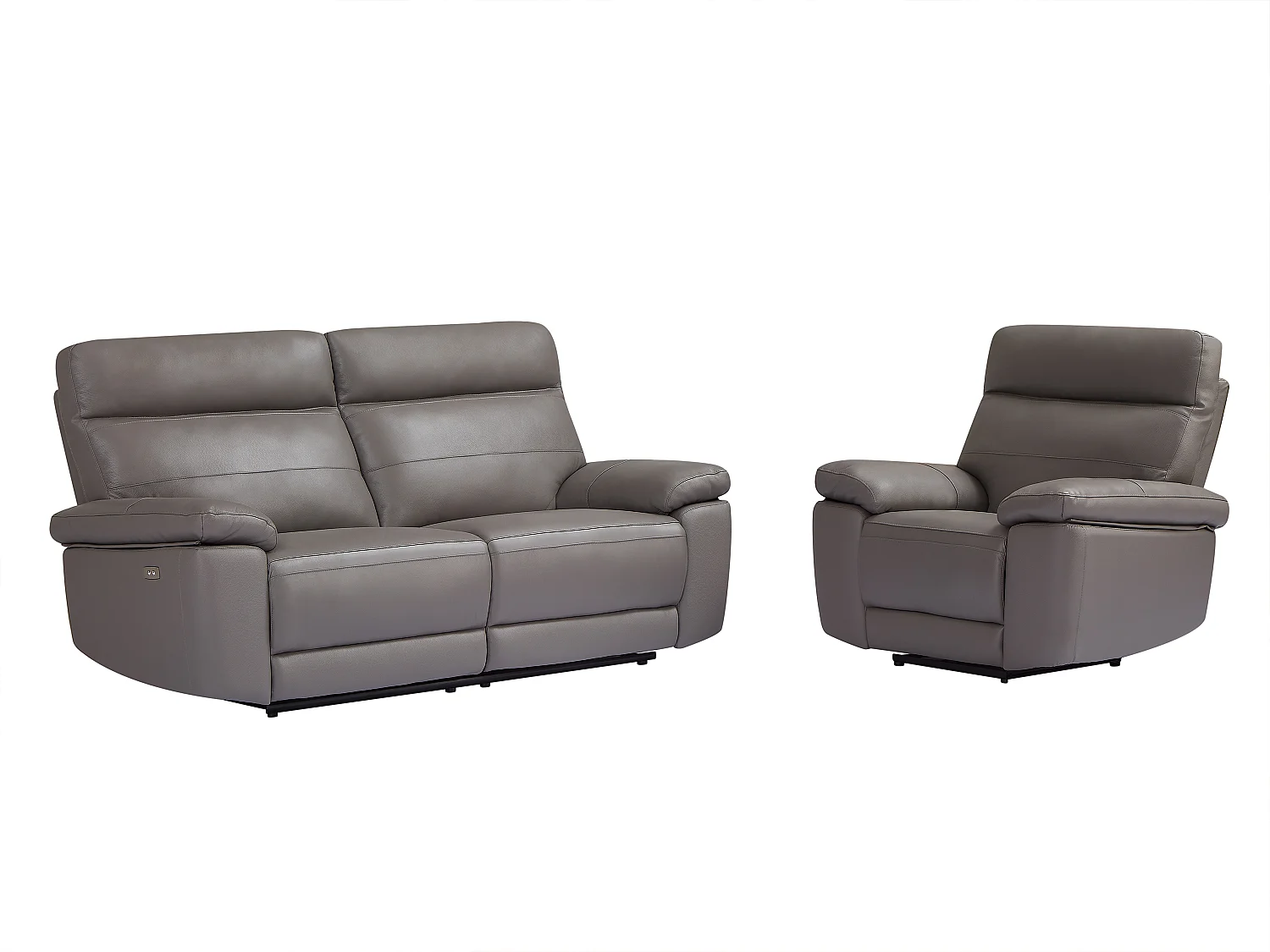 Canapé 3 places et fauteuil relax en cuir gris RANIFA