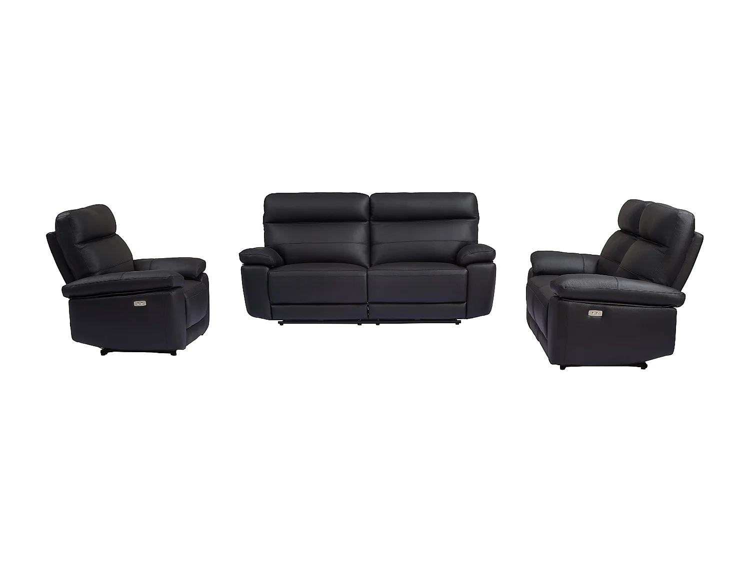 Canapé 3 places, 2 places et fauteuil relax en cuir noir RANIFA