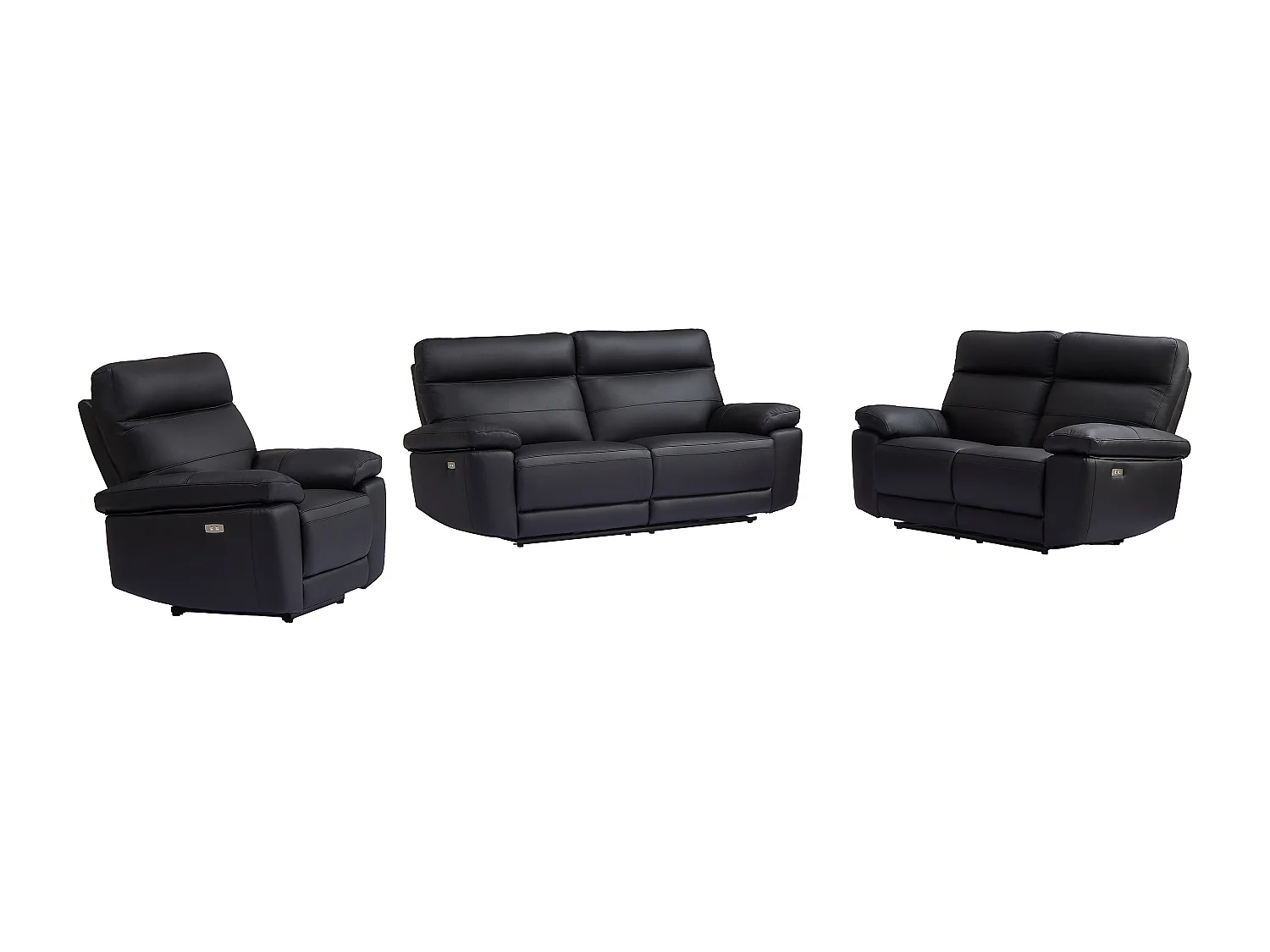 Canapé 3 places, 2 places et fauteuil relax en cuir noir RANIFA