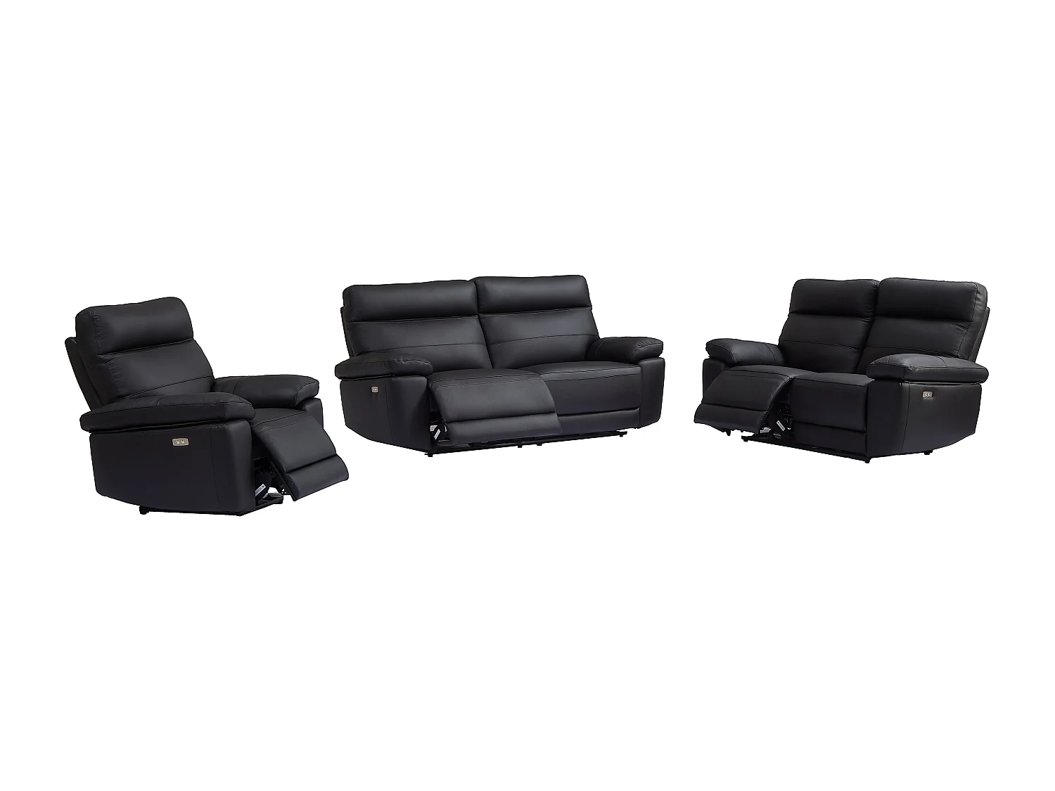 Canapé 3 places, 2 places et fauteuil relax en cuir noir RANIFA