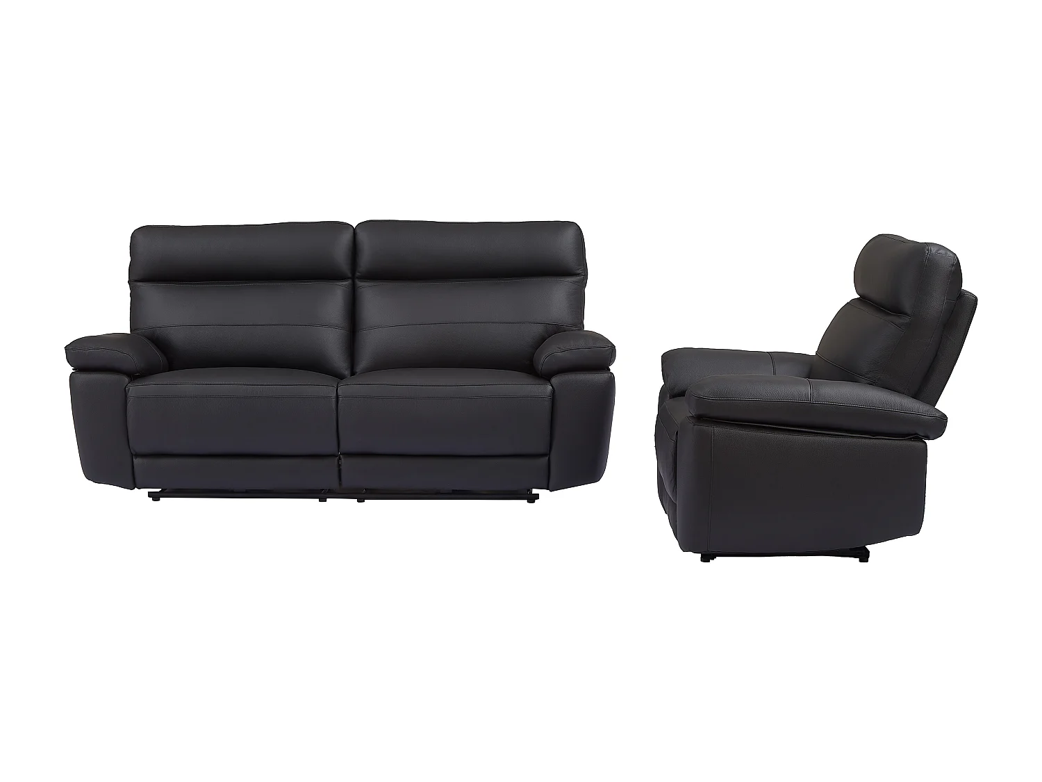 Canapé 3 places et fauteuil relax en cuir noir RANIFA