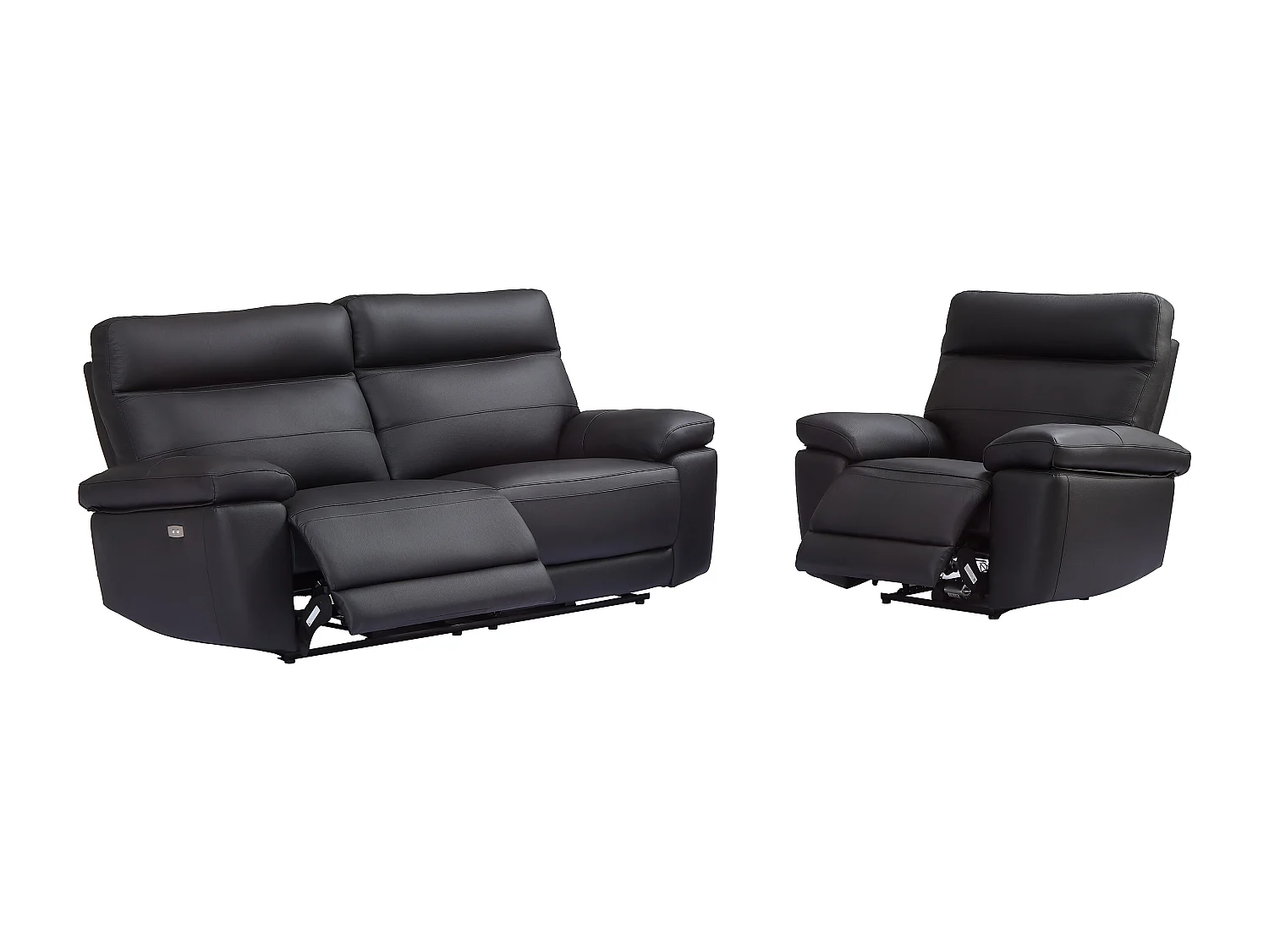 Canapé 3 places et fauteuil relax en cuir noir RANIFA