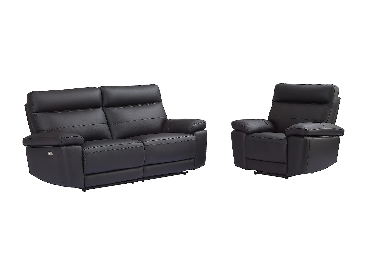 Canapé 3 places et fauteuil relax en cuir noir RANIFA