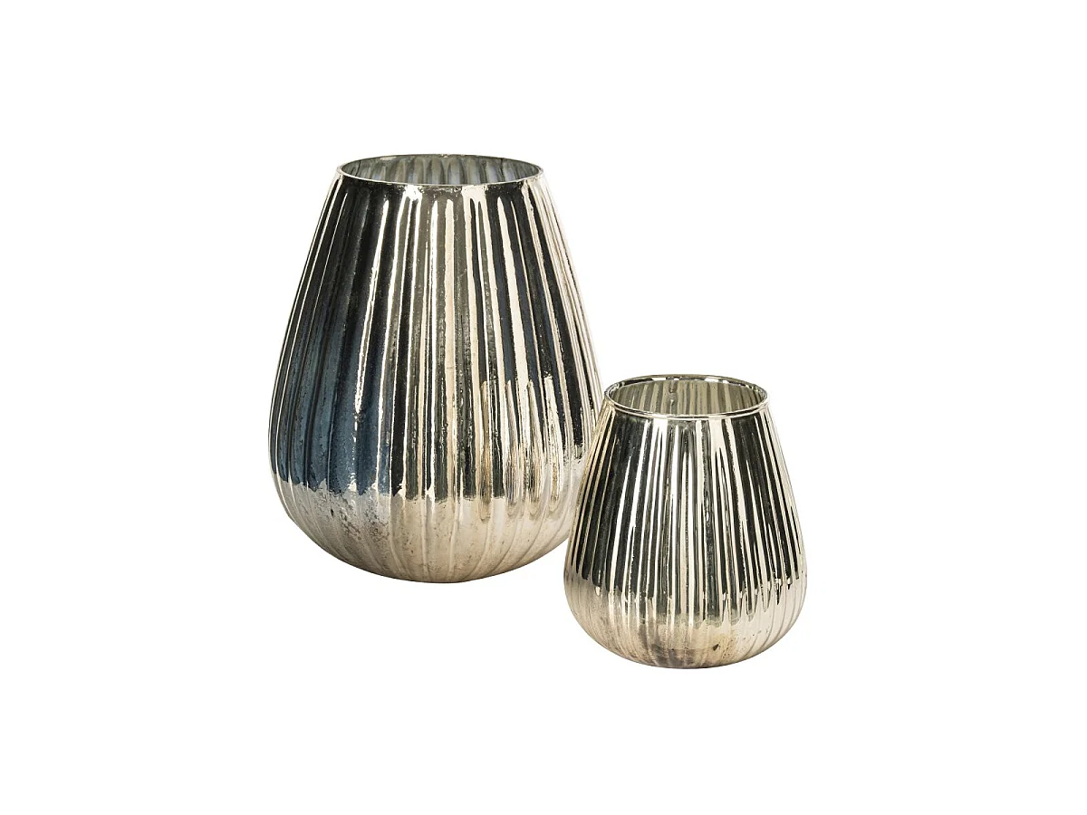 Photophore Strié en Verre "Ilona" 26cm Argent