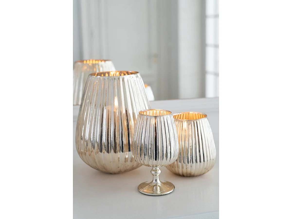 Photophore Strié en Verre "Ilona" 26cm Argent