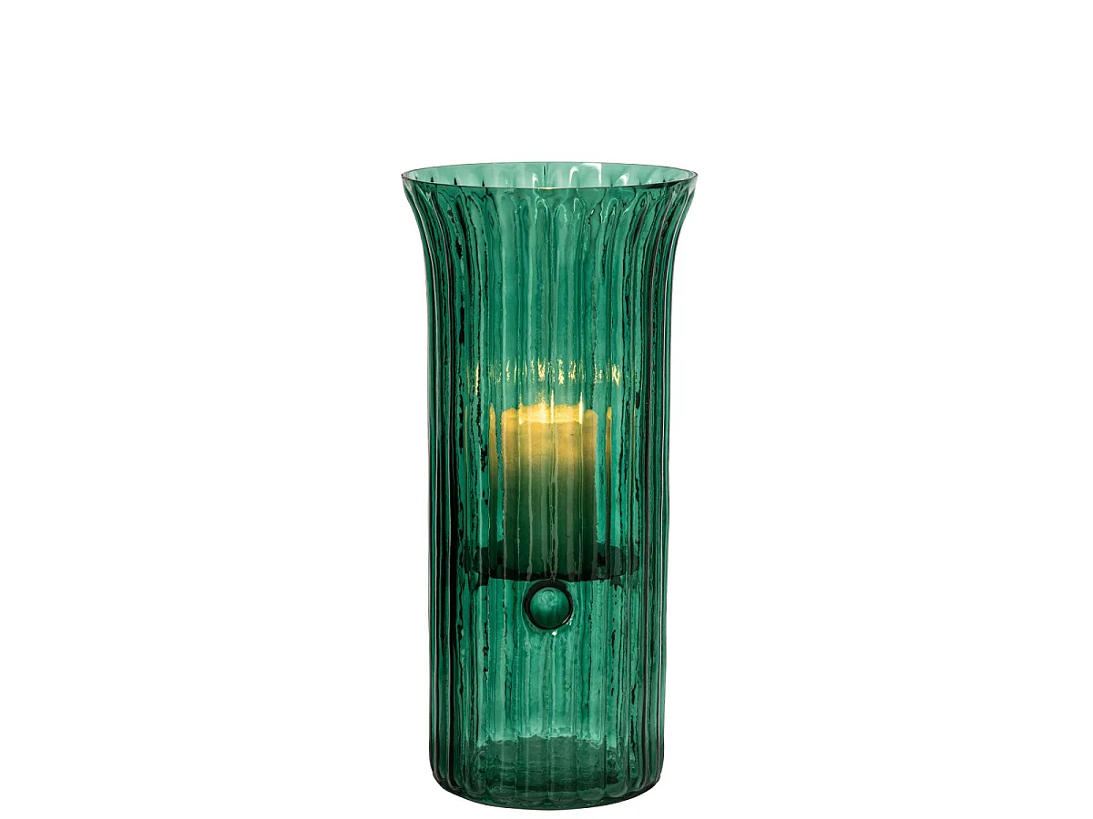 Photophore Strié en Verre "Quirin" 40cm Turquoise