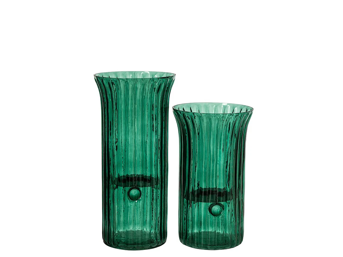 Photophore Strié en Verre "Quirin" 40cm Turquoise