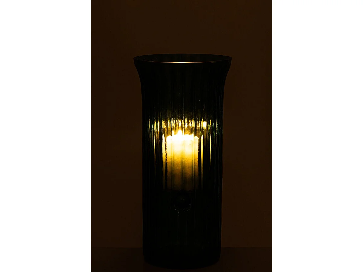 Photophore Strié en Verre "Quirin" 40cm Turquoise