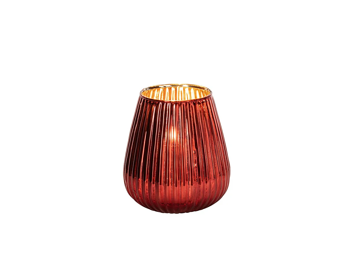 Photophore Strié en Verre "Ilona" 26cm Rouge
