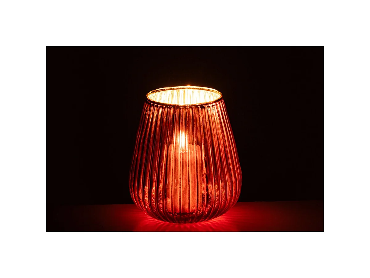 Photophore Strié en Verre "Ilona" 26cm Rouge