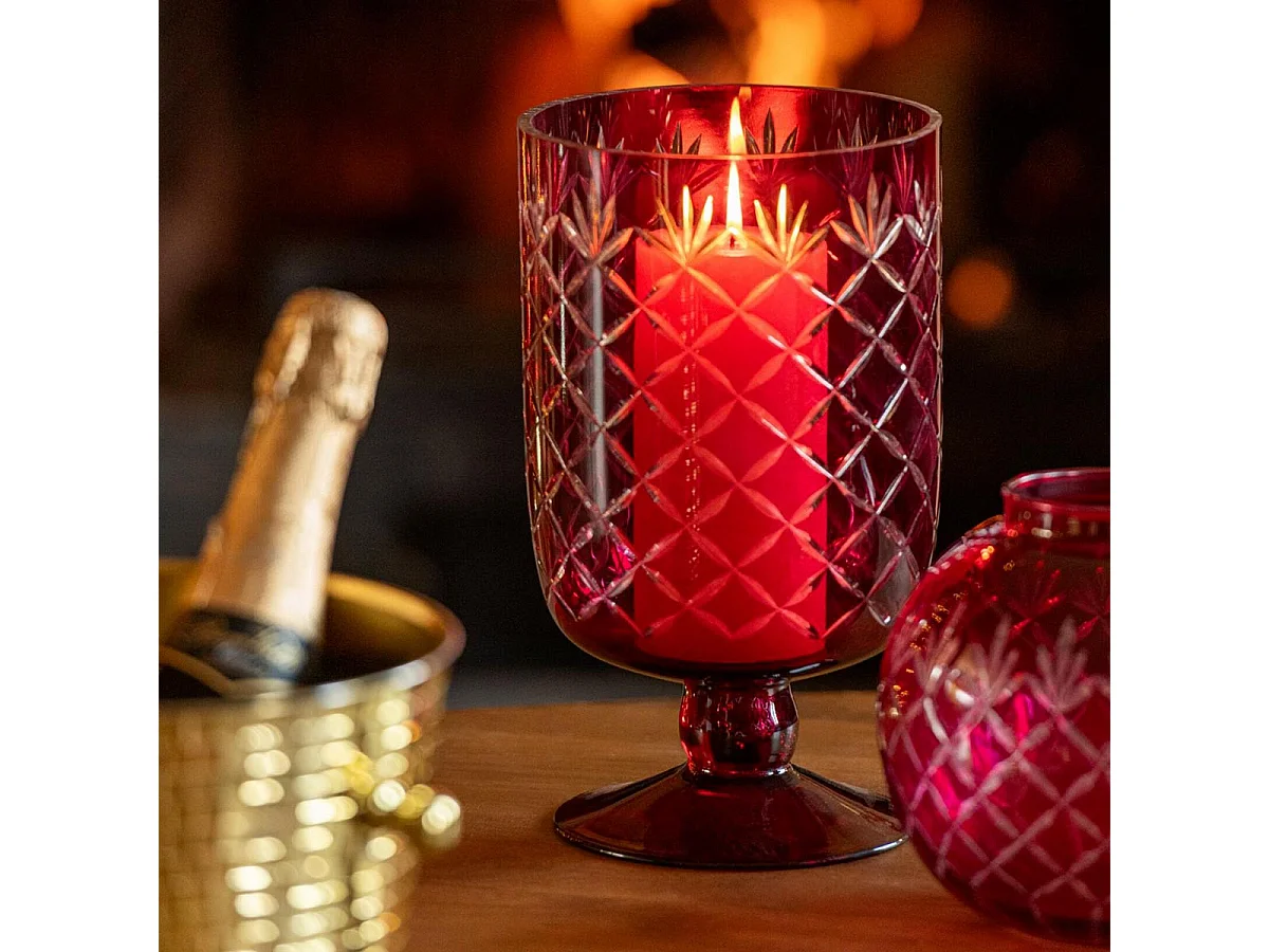 Photophore sur Pied en Verre "Vera" 26cm Rose