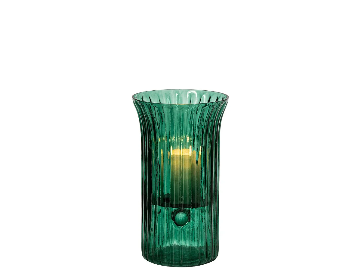 Photophore Strié en Verre "Quirin" 32cm Turquoise