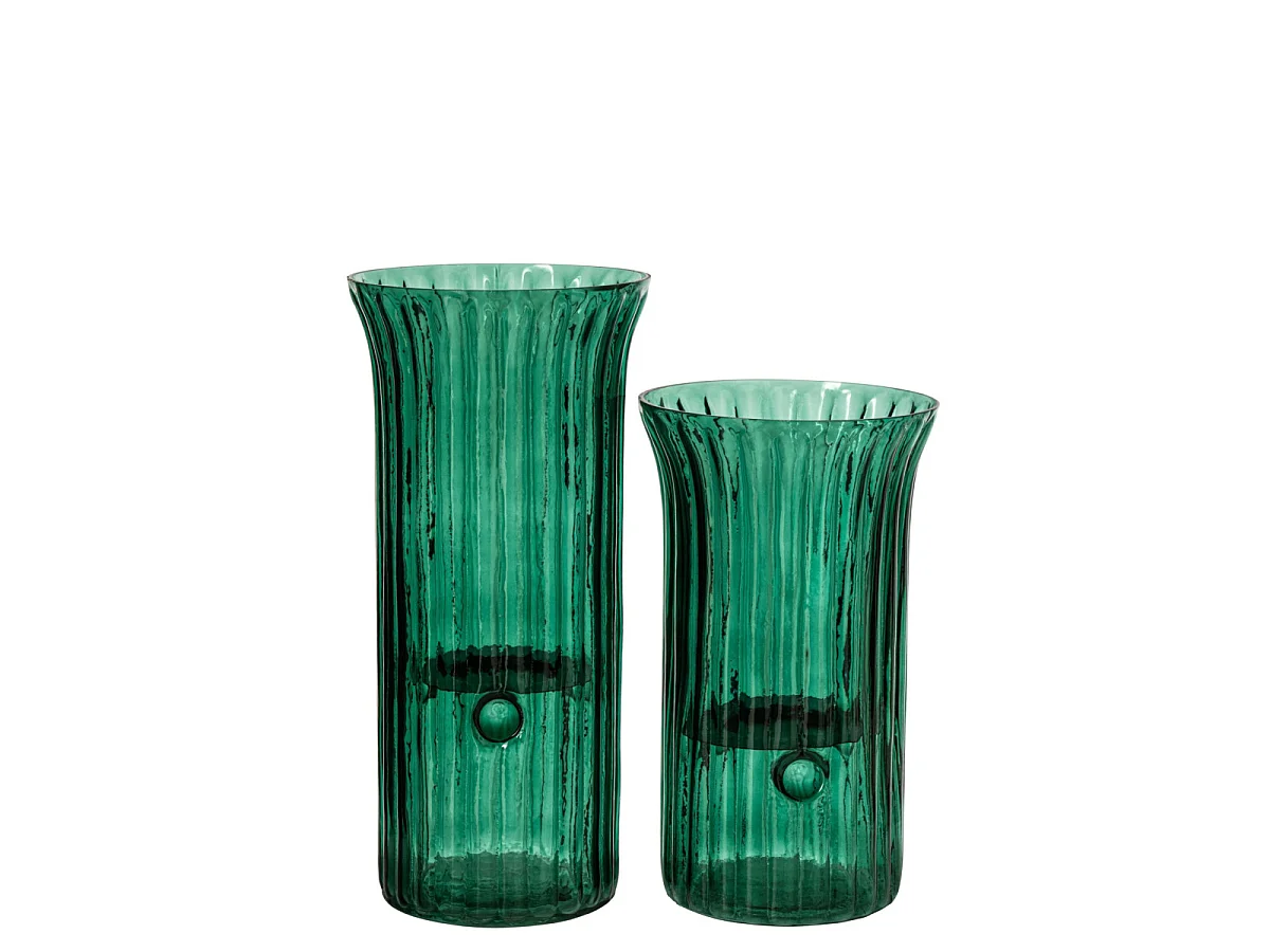 Photophore Strié en Verre "Quirin" 32cm Turquoise