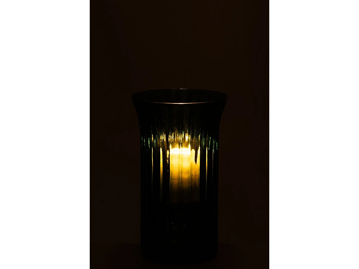 Photophore Strié en Verre "Quirin" 32cm Turquoise
