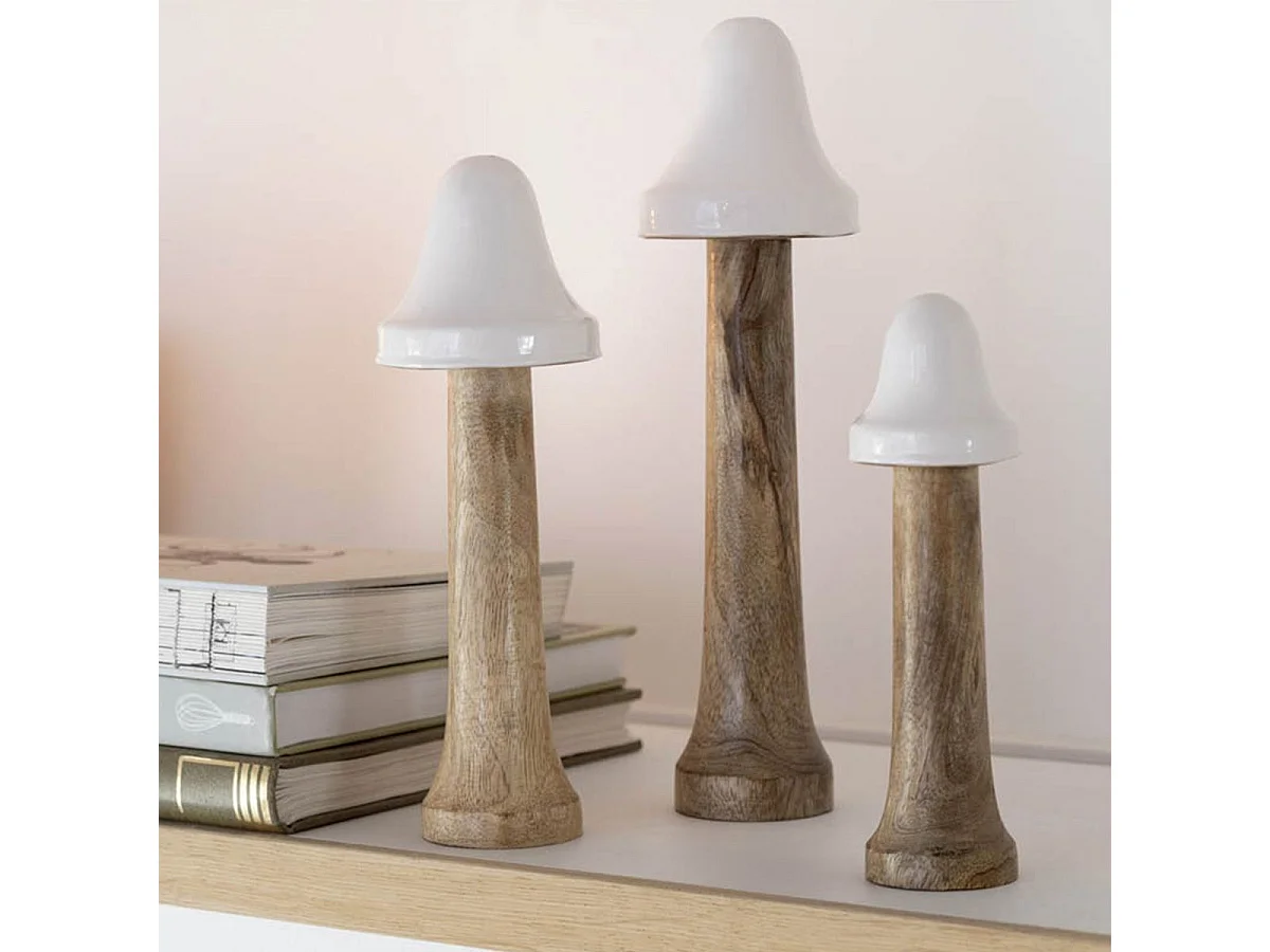 Lot de 3 Champignons "Fins" 30cm Naturel & Blanc